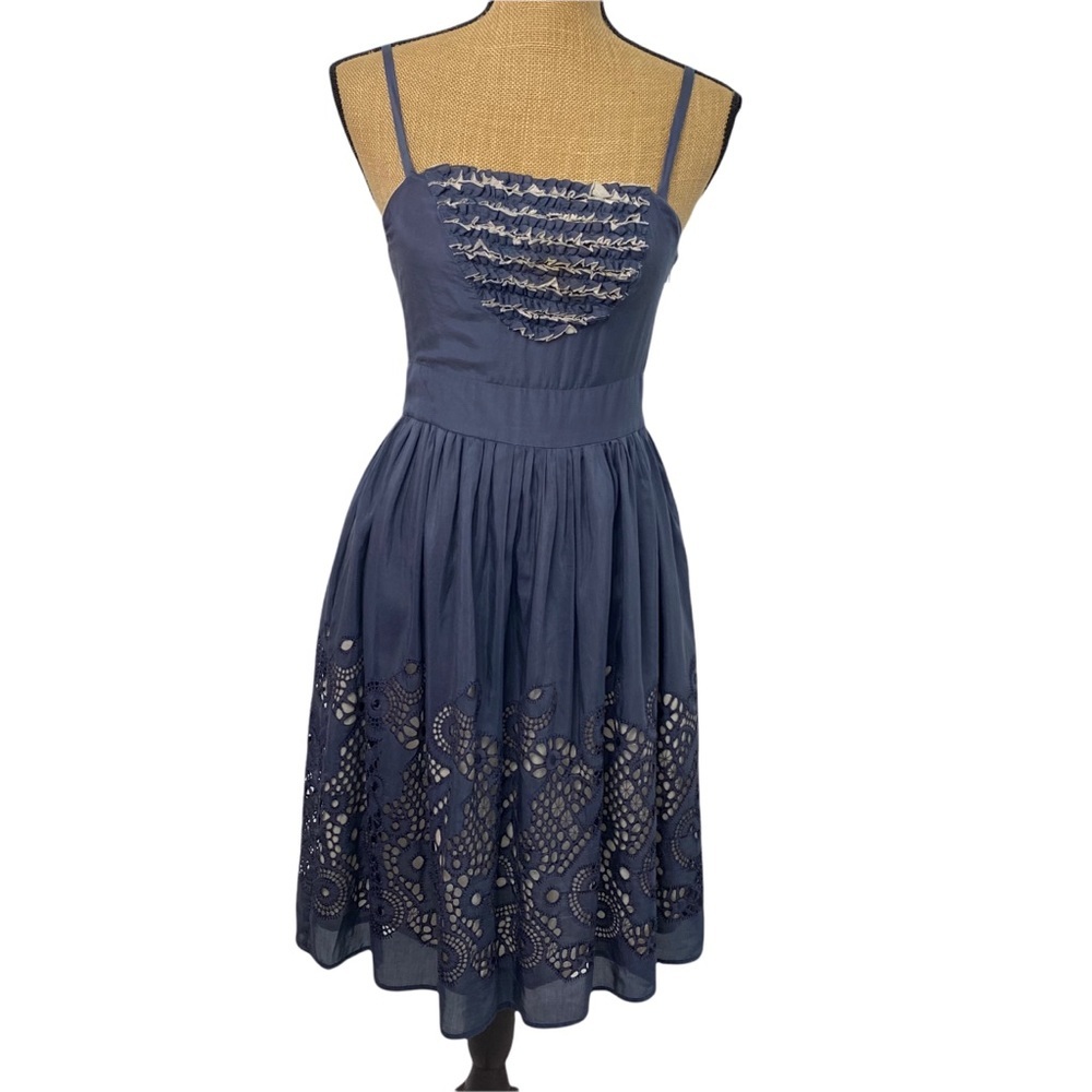 Burlapp Anthropologie Cotton/silk Dress Fit and Flare Size 2 Indigo color pocket